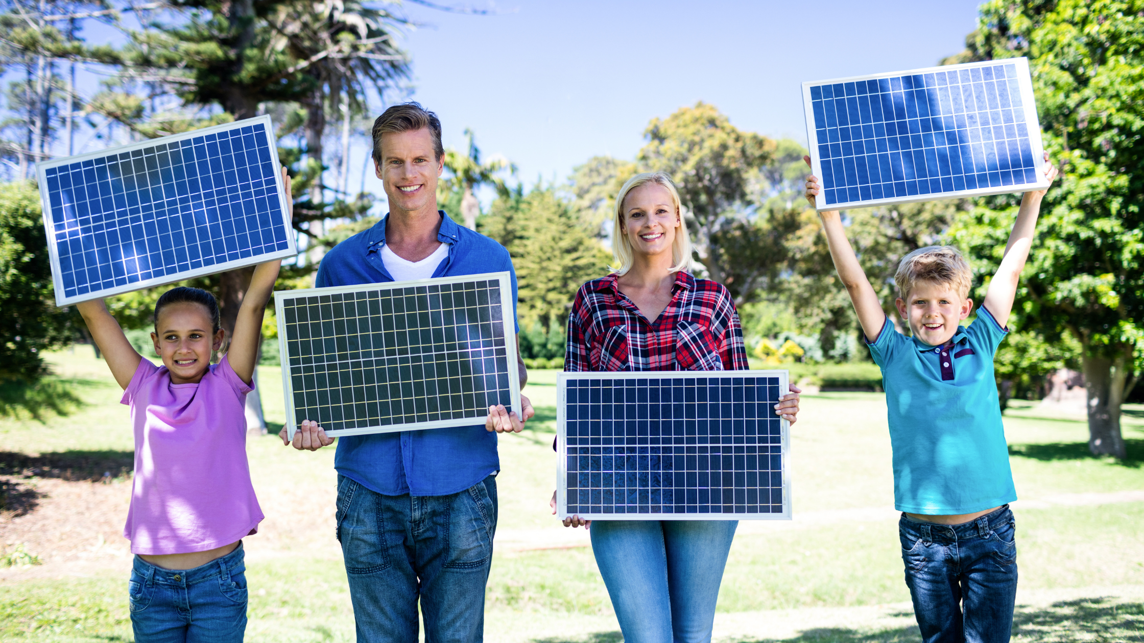 A family with solar panels